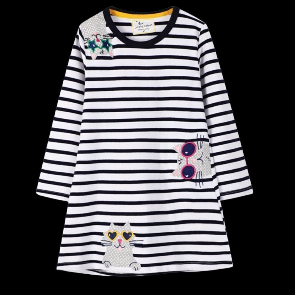 NEW Long Sleeve Dress Silly Kitties Applique SEE DESCRIPTION